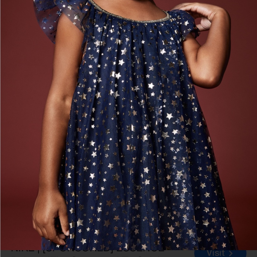 Star Tulle Party Dress with Gold Trim